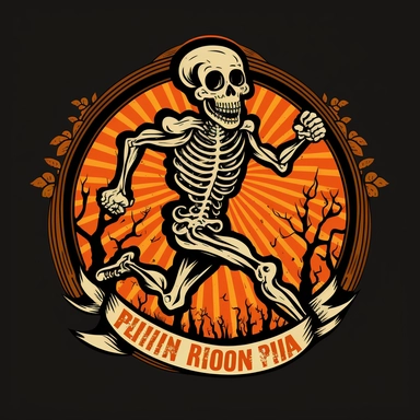 tshirt logo fun run, circular border, halloween skeleton clip art, running, happy