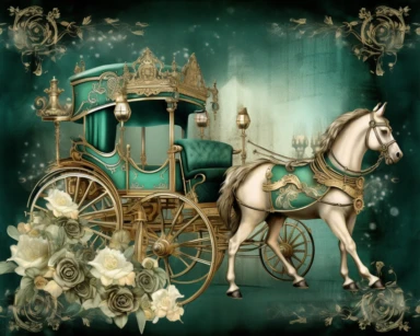 Royal Steampunk ClipArt, background paper, wall paper style, carriage, horses, roses, Watercolor Steampunk PNG, Victorian Clipart, Fantasy Clipart, deep emerald and old paper textures, no text