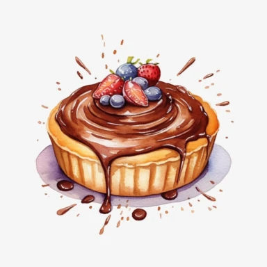 watercolour nutella tart clipart, hd, on white background, spaced out ar 3:2