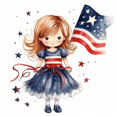frame independence day u.s.a. super-cute , Perfect for nursery art and children's book illustration style, simple, cute, full color, clipart, watercolor illustration, single object, white background for removing background