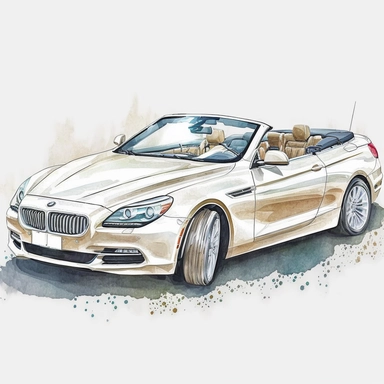 watercolor convertible car clipart, white background