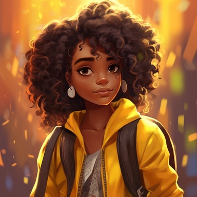 illustration concept of cartoon dark-skinned african girl clip art, no backpack, in the style of lilia alvarado, yellow and gold, poodlepunk, walt disney, realistic portrait drawings, charming anime characters, 32k uhd