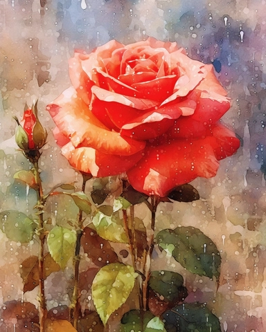 rice paper background. A stunning watercolor impressionist painting of big red rosewhite clipart depicting it in full form. The painting is rendered in HDR, DTM, full HD, and 8K resolution, with ultra-detailed brushwork that captures every nuance and detail of the subject. The painting is created by master artists such as Artgerm, Yoshitaka Amano, or Stefan Gesell, who are known for their realism and superb skills in professional color grading. The colors are vibrant and dynamic, with soft shado