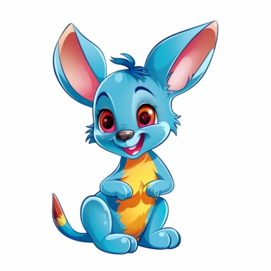 Cute happy baby kangaroo , fairy tale, vibrant colors, Clipart Graphic, disney coloring page, graffiti, white background, full HD , Hight quality,