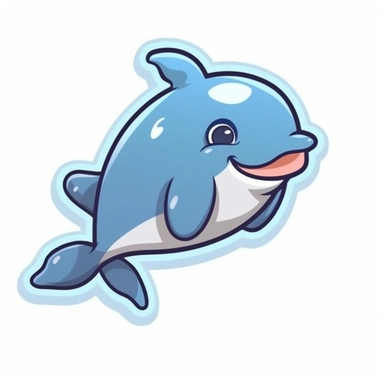 Cute Cartoon Dolphin Sticker, water, illustration, funny, clipart, simple, high quality