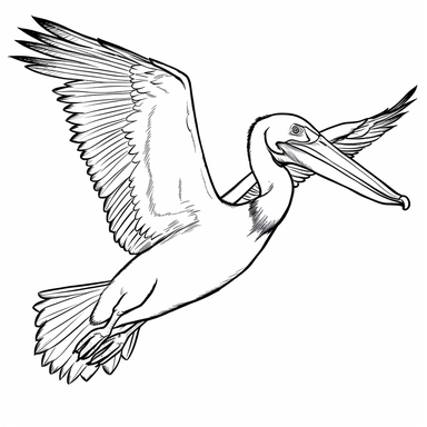 black and white simple coloring page for kids pelican flying clipart