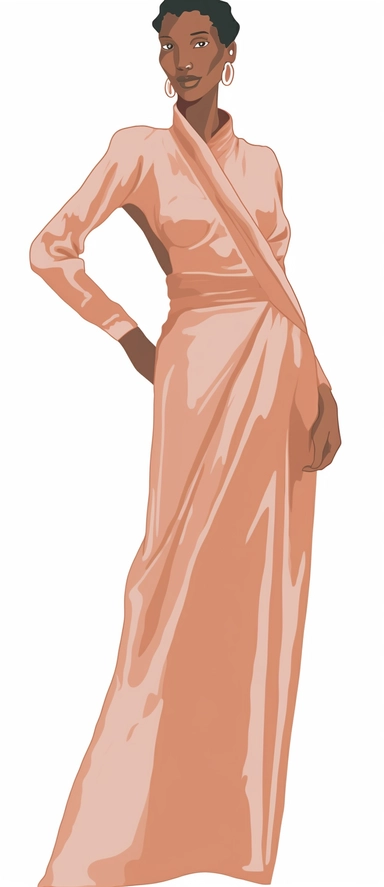a clipart illustration of a woman wearing a pink dress, in the style of light orange and light beige, subtle tonal values, harlem renaissance, dark white and light brown, 500–1000 ce, contest winner, creased