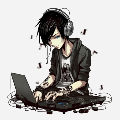 cartoon animated emo style dj white background clipart
