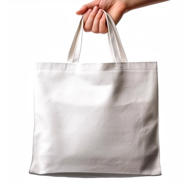 Hand holding cloth Bag with clipping path isolated on white ,the cloth bag should be insanely detailed