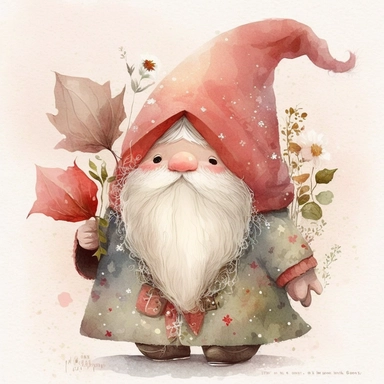 A watercolor painting of a Santa Claus gnome, Santa suit, gnomes, Father Christmas Gnome, gnome, Gonk, cute gnome, gnome, cute detailed digital art, inspired by nicoletta ceccoli, by Kubisi art, whimsical and cute, by nicoletta ceccoli, cute detailed artwork, glimmering, adorable and whimsical, whimsical art, Clipart style, png style, svg style, blank white background, a solid white background
