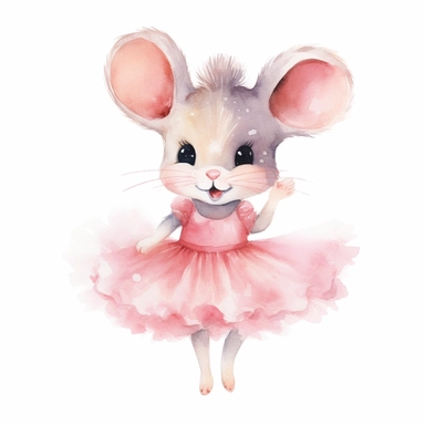 watercolour cute happy mouse wearing a pink tutu, high quality clipart image, high resolution, isolated on a white background