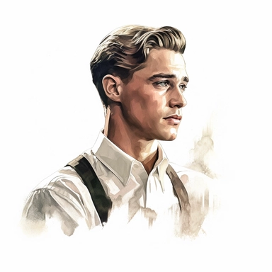 beautiful stunning handsome vintage old hollywood cinema young man, paint art style, clipart, white background, superrealistic, one of a kind