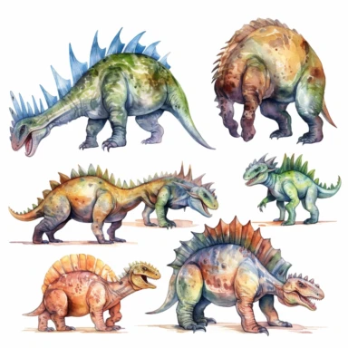 aggressive dinosaurs, full body, clipart set on white background, watercolor