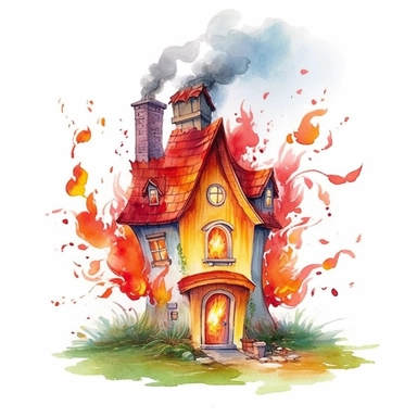 watercolor cute fire fairy House, wings, flame around, detailed, hd, clipart