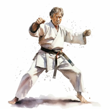 Karate, highly detailed, watercolor, clipart, illustration, white background, digital painting, paper crafting, no signature, no text