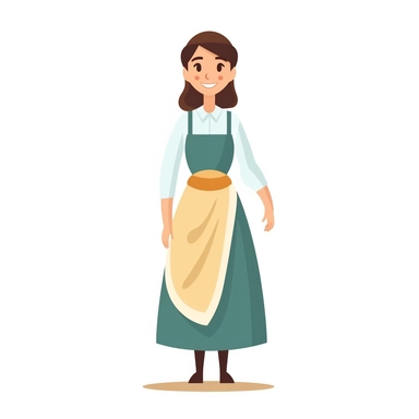 simple flat Clipart on a white background, full body illustration of St. Martha, she is smiling, has an apron on,
