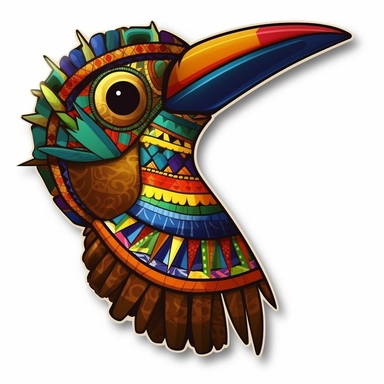 sticker ticker clipart cartoon of hummingbird, the Ankh, one African mask, Kente cloth, beadwork, wood carvings, 3D, disney pixar style, white background ,high definition, high resulotion, highly detailed,16K