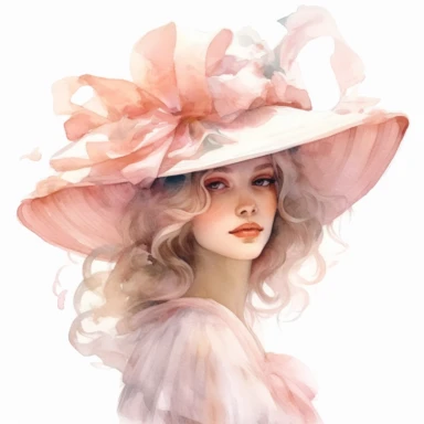 French Rococo Sun Hat: A clipart image of a stylish Rococo lady's sun hat with Rococo-inspired designs or colors, perfect for a sunny day exploring the gardens in Versailles 1800s. pink and blush colors
