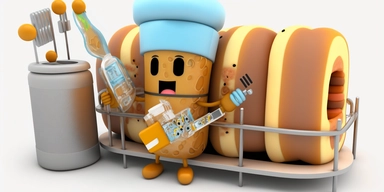 3D bread Cartoon clipart mascot in hospital full of tubes and receiving artificial nutrition by tube,transparent background, 128K super mega pixel, insane detail, hyper-detailed, with huge details, UHD, 8K