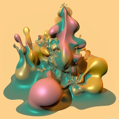 Surrealist airbrush-style clipart image composed of flowing, organic shapes, each taking on one of the provided colors: deep sea green (#1d3537), soft coral pink (#e87c77), and vivid honey yellow (#f6c400). The shapes should interplay and merge in a dream-like manner, creating a sense of fluid movement and harmony within the image. The entire artwork is set against a crisp white background, providing stark contrast that accentuates the colors and shapes. The result should have the distinct softn