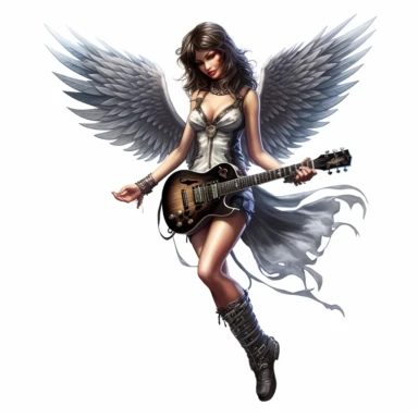 a beautiful fairy dressed as a rock n roll rock star, big wings, clipart, full body image, hyper realistic,