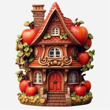 the most beautiful fairy house carved in a red tasty apple, clipart, white background, sharp image, ultradetail
