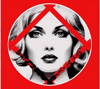 the x and o person, the woman in chains transparent background png clipart, in the style of hannah hoch, barbara kruger, tokina opera 50mm f/1.4 ff, back button focus, masaccio, dark white and red, feminine sticker art