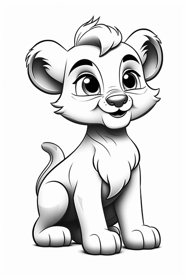 pixar baby Lion clipart, simple line art, monocromatic, isolated on white background, color image, full body, stroke line art, for toddler coloring, 8k