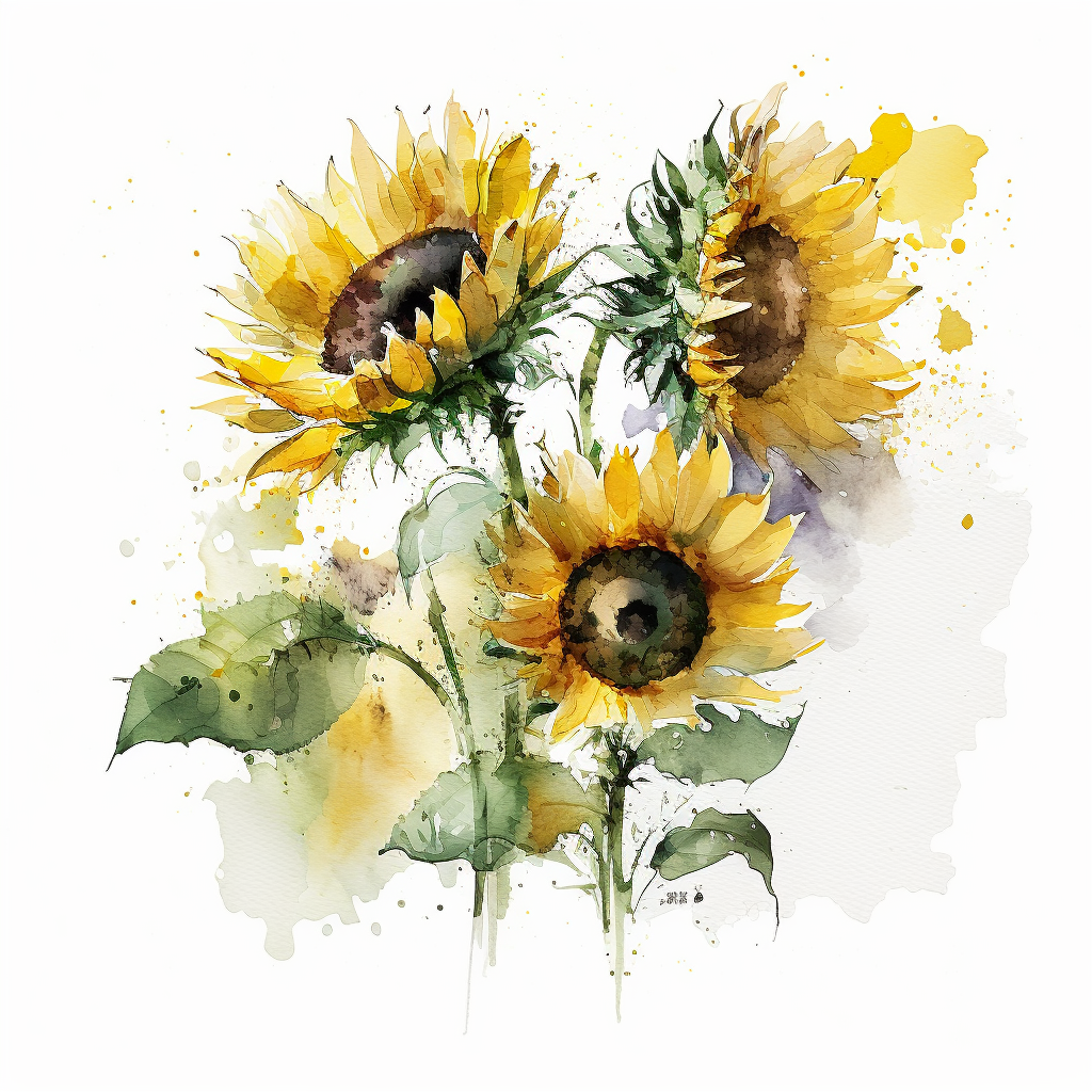 A captivating clipart rendition of watercolor sunflowers against a ...