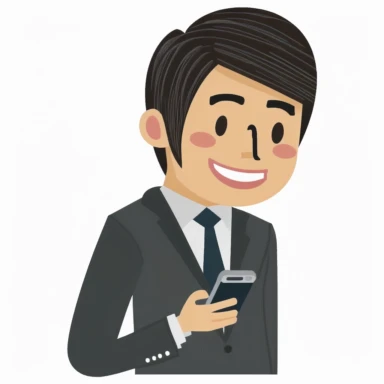 prompt clipart smiling asian male office worker using mobile phone with white background