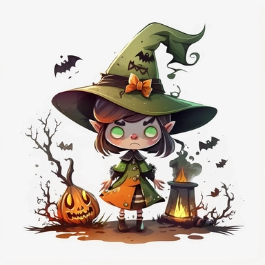 Cartoon Witch Clipart, with white Background, 8K, HD,
