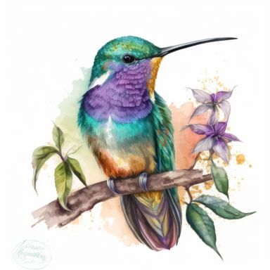 hummingbird watercolor clipart illustration, transparent background