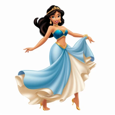 yasmin (aladdin), realistic, dancing, full body, white background, clipart