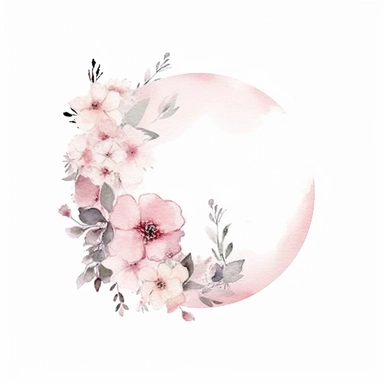 half a circle, minimal, pale pink watercolor flowers, wedding invite, clipart, white background, half circle
