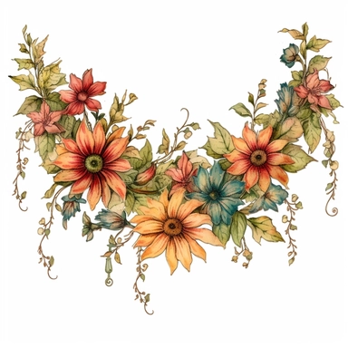 floral banner wildflowers tea stained clip art