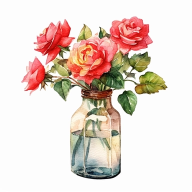 a bunch of roses in a empty bottle no water mark, water colour clipart