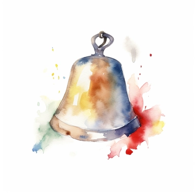 Watercolor cowbell clipart, white isolated background, space out, hd