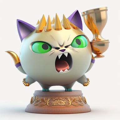 Cute pixar trophy cat, colourful illustration, high definition, 8k, very detailed, fine detail, sharp focus, illustration, white background, clipart