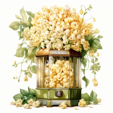 A realistic high detailed watercolor wedding popcorn machine, pastel colors, in the style of digital print, clipart, illustration, sticker, ultra high definition, rich details, 32K, HD