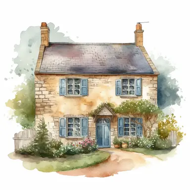 european cottage clipart, vintage cozy, country house, watercolour style