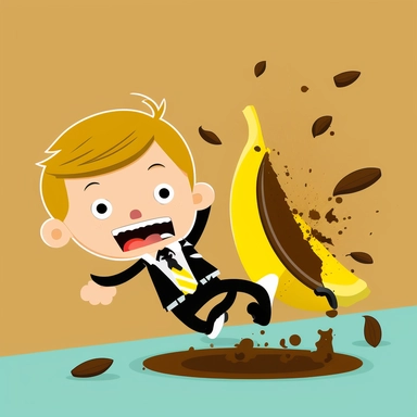 boy in school uniform slipped on to a banana peel, accident, hurt, clipart, cartoon