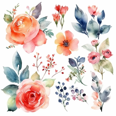 6 watercolor fancy mothers day clipart, isolated on white background,space out--ar3:2--s1000