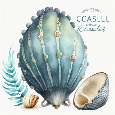 watercolor seashell Atlantic gray cowrie, cute clipart