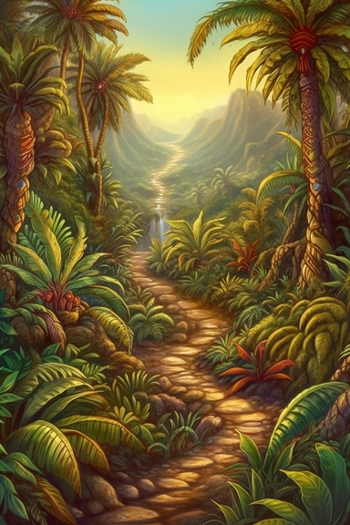 realistic clipart of aztec enchanted landscape, digital painting