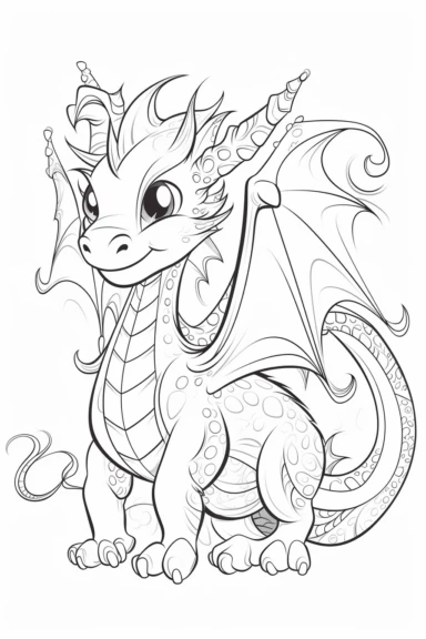 cute dragons playing depicted in the style of clipart, white background, vector lines, in the style of a coloring book, thick, clear,lines, black and white,