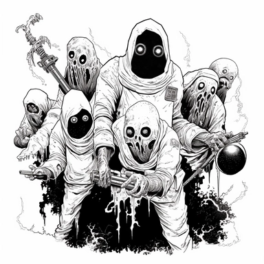 retro horror clipart, white background, white border, mike mignola, alex andreev, chris bacalo, ivan albright, clipart, clean border