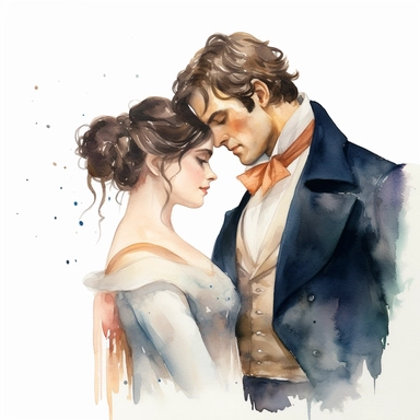 a watercolor portrait of Elizabeth Bennet and Fitzwilliam Darcy in pride and prejudice clipart, white background