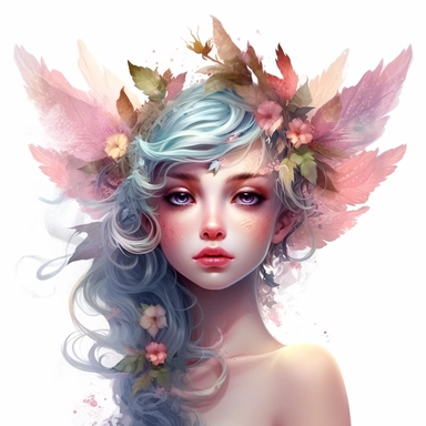 Enigmatic Fairy with an enigmatic aura, highly detailed face, and a mysterious expression, Use dreamlike lighting with soft sunlight falling on the subject’s face and deep colorful hair, to create an ultra-realistic image that captures the subject’s natural beauty and personality, clipart on white background