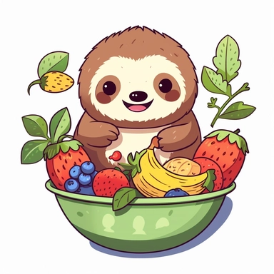 Clipart of a cute sloth eating fruits kawaii style full multicolor white background