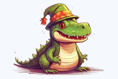 Cute American alligator in christmas Day clipart, cartoon, white background,